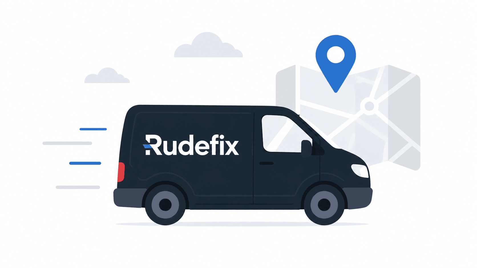 RUDEFIX servicebil med kort over Danmark — mobilt rudeskift i hele landet