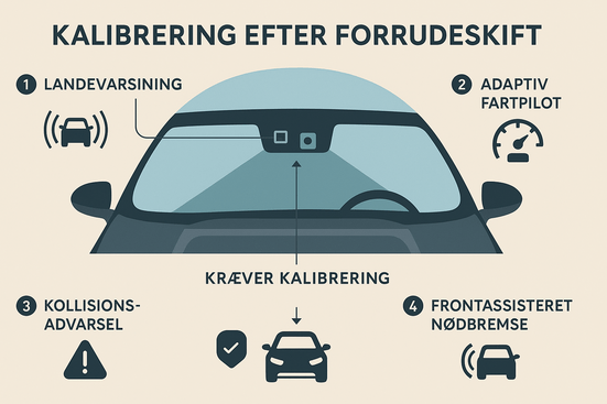 Nærbillede af en Opel Ampera forrude med integrerede sensorer og kameraer, der viser de avancerede ADAS-systemer, som kræver kalibrering efter rudeskift.